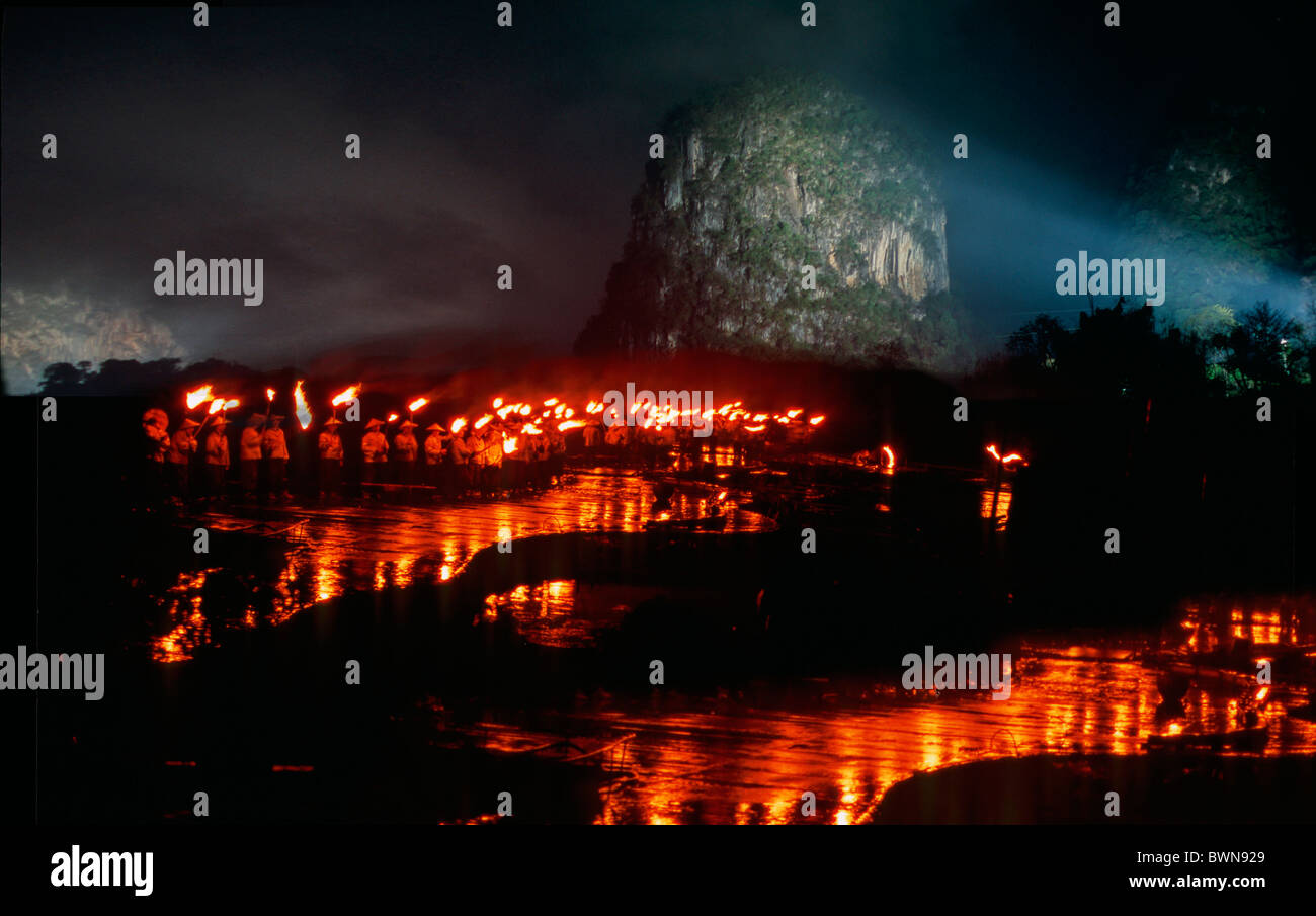China Asia Impression Sanjie Liu Show Open Air Theatre Guilin Guangxi at night culture production illuminati Stock Photo