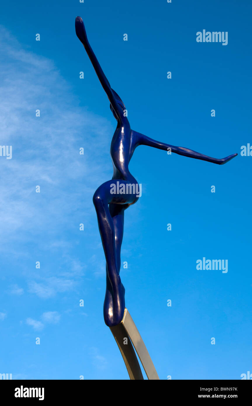 One of the five acrobat sculptures of 'Up There' by Colin Spofforth, First Street, Manchester, England, UK Stock Photo