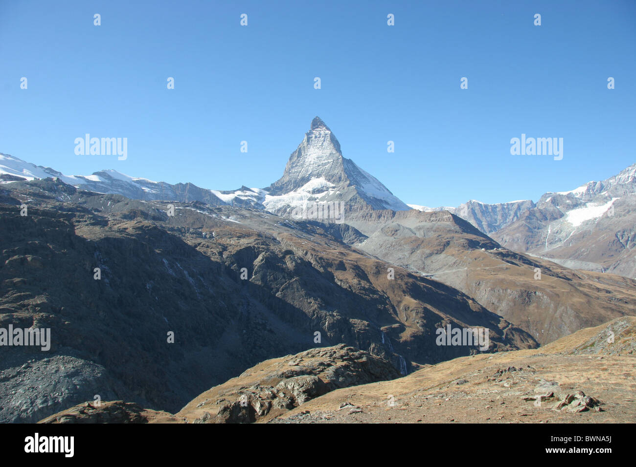 Switzerland Europe Canton Valais Zermatt Matterhorn autumn mountain mountains alps alpine landscape Stock Photo