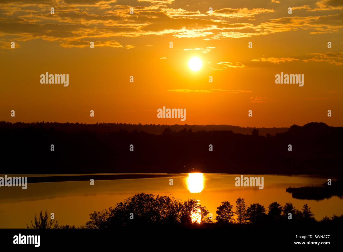sunset on the lake Stock Photo