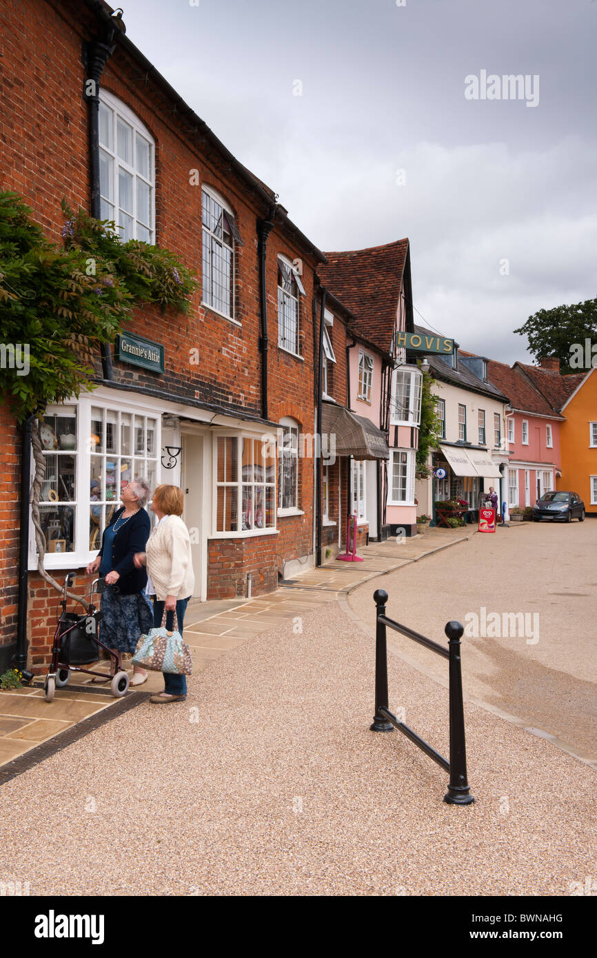 Shoppers in the Suffolk Market town of Lavenham Stock Photo