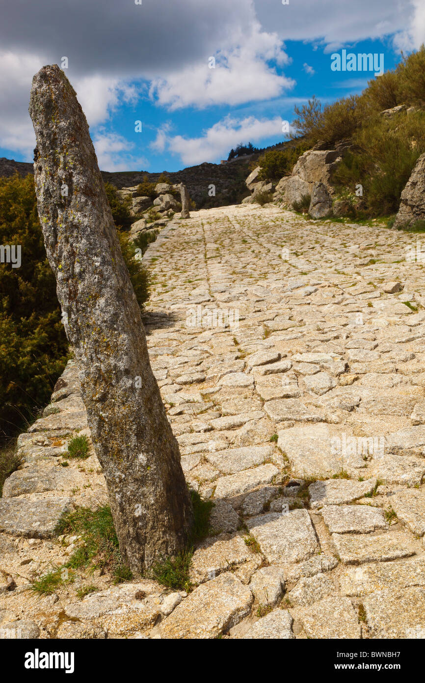 Roman road at Puerto del Pico, near Mombeltran, Sierra de Gredos, Avila Province, Spain. Stock Photo