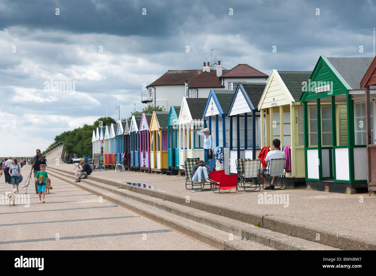 Beach Huts on the Promenade Stock Photo