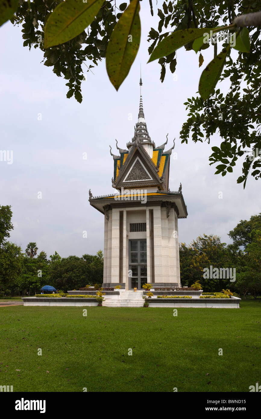 Memorial stupa at Choeung Ek, which is full with more than 5,000 human skulls Stock Photo