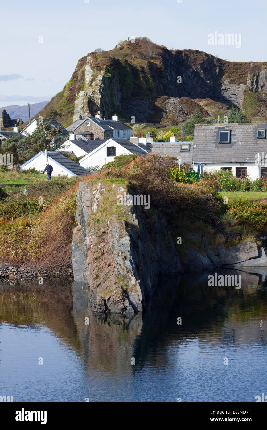 Houses above the old slate quarries on Easdale Island off the Argyll coast of Scotland Stock