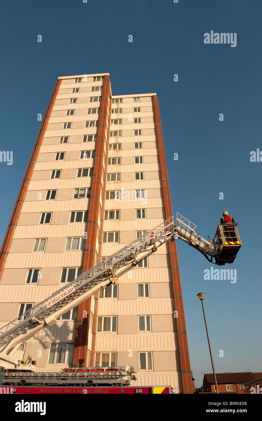 High Rise Flats Fire & Engine Fire & Rescue Service UK Stock Photo