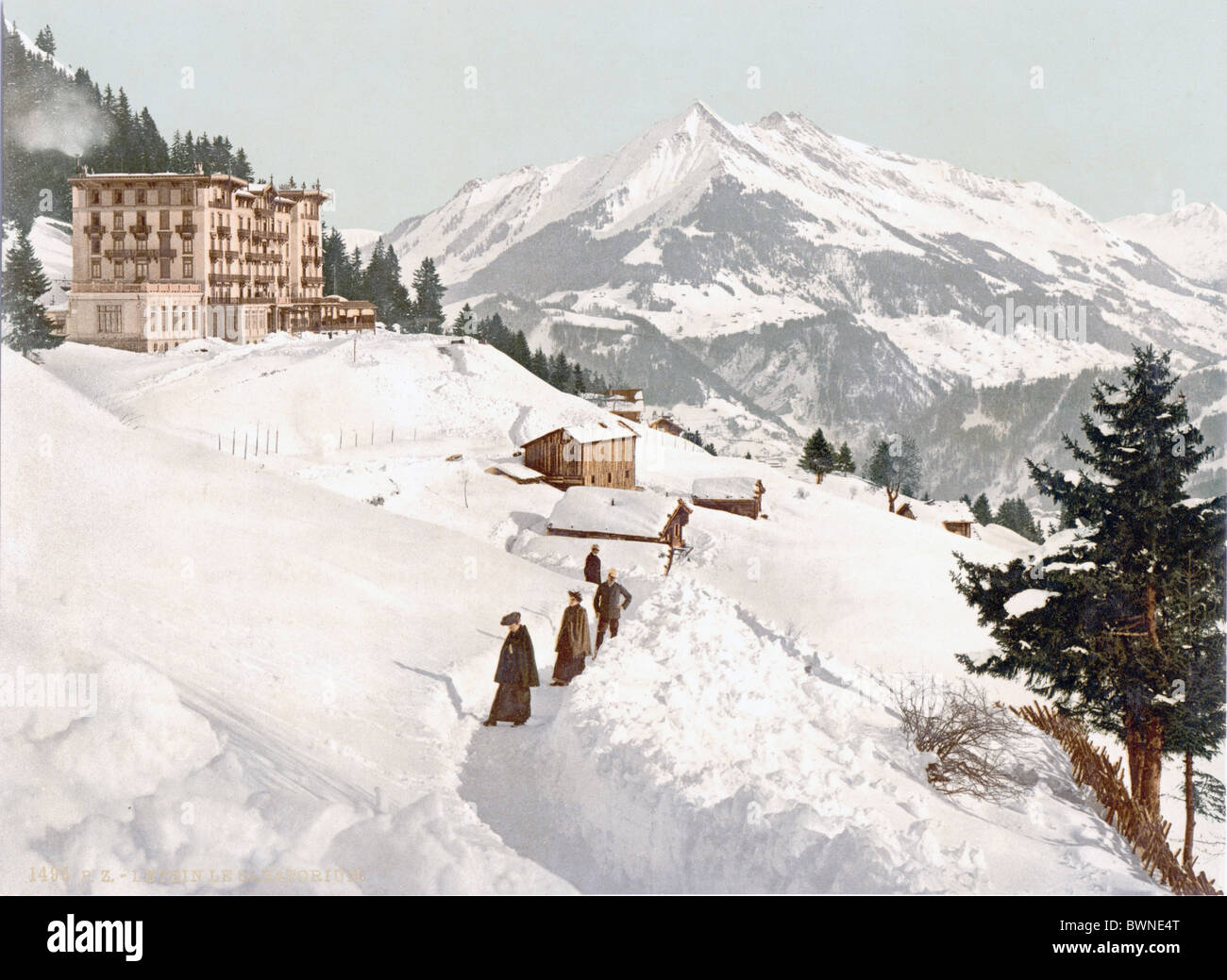 Switzerland Europe Leysin Sanatorium Mount Chaussy Winter canton Vaud Photochrom history historic historical Stock Photo