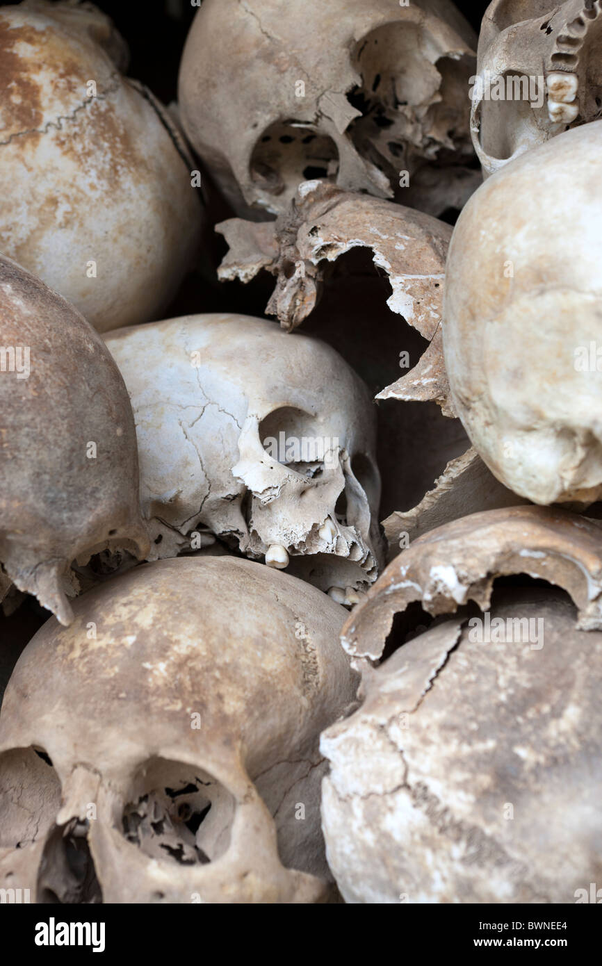 Skulls of the Khmer Rouges victims at the Killing Fields Memorial of Choeung Ek,near Phnom Pehn. Cambodia Stock Photo