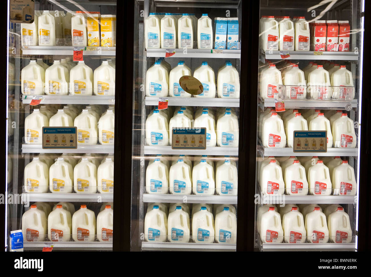 Containers of milk in a supermarket refrigerator in New York Stock Photo -  Alamy