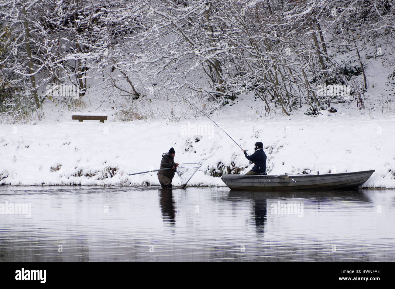 Salmon fisherman and ghillie on the River Tweed in Kelso last weekend