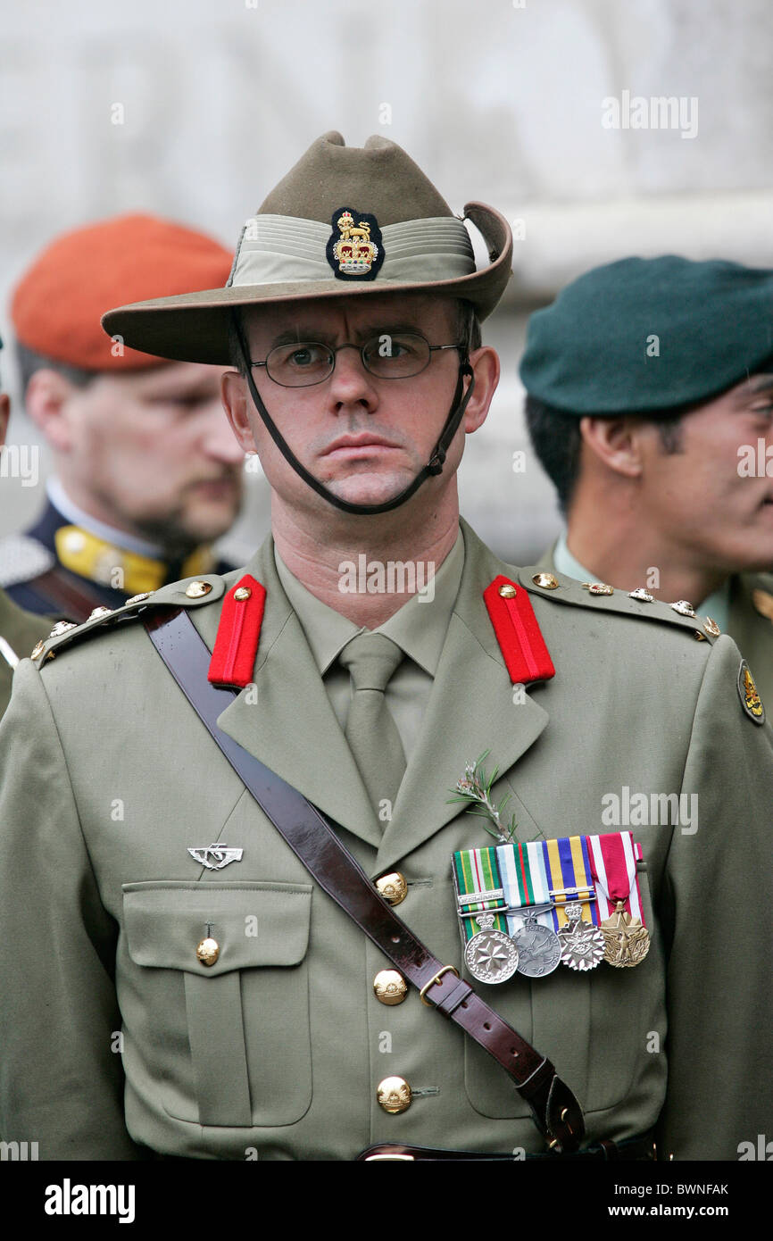 A soldier attending the Service of Commemoration and Thanksgiving on the 90th Anniversary of Anzac Day at Westminster Abbey Stock Photo