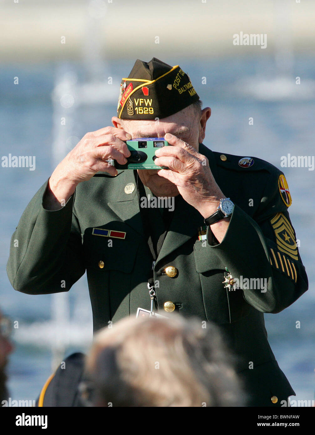 A veteran soldier taking photograph in Washington DC, USA Stock Photo