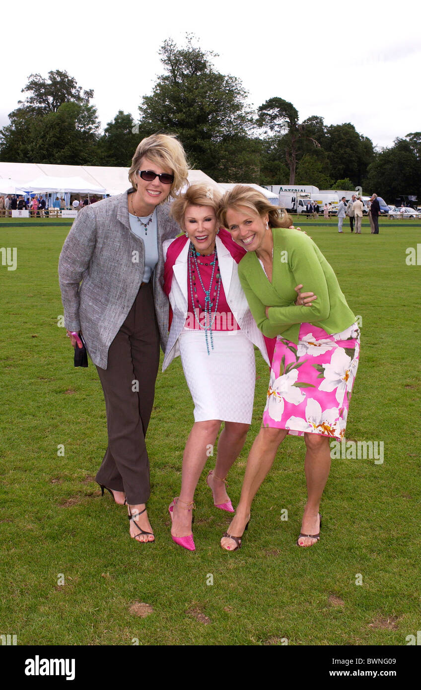 Americans Comedienne Joan Rivers (centre), and TV presenters Katie Couric (right) Deborah Noville at charity polo match England Stock Photo