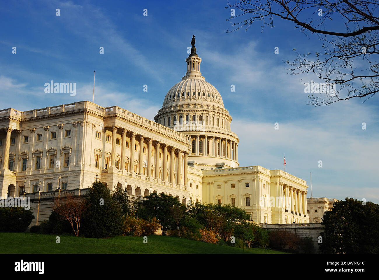 Capitol Hill Building in detail at sunset, Washington DC Stock Photo