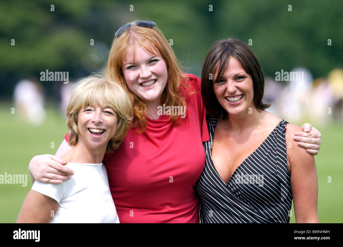 TV soap stars L to R Helen Worth (of Coronation Street), Mikyla Dodd (of Hollyoaks) and Suranne Jones (of Coronation Street) Stock Photo