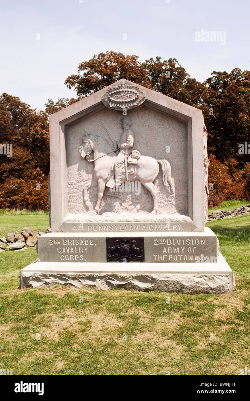 4th Pennsylvania Cavalry memorial Gettysburg PA in early autumn. Stock Photo