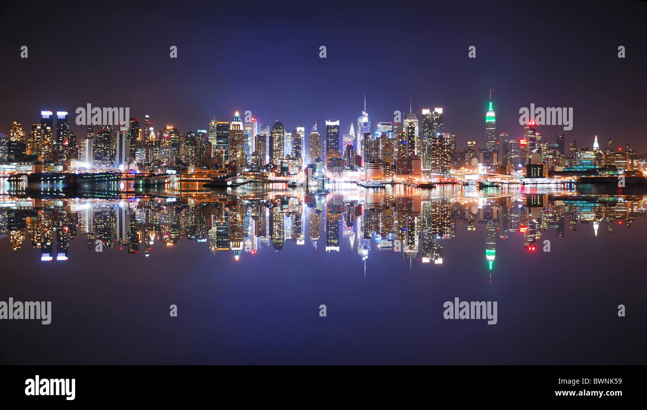 New York City Skyline at night with reflection Stock Photo - Alamy