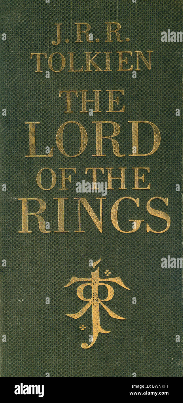 J.R.R. Tolkien The Lord of The Rings printed in gold book edge Stock Photo