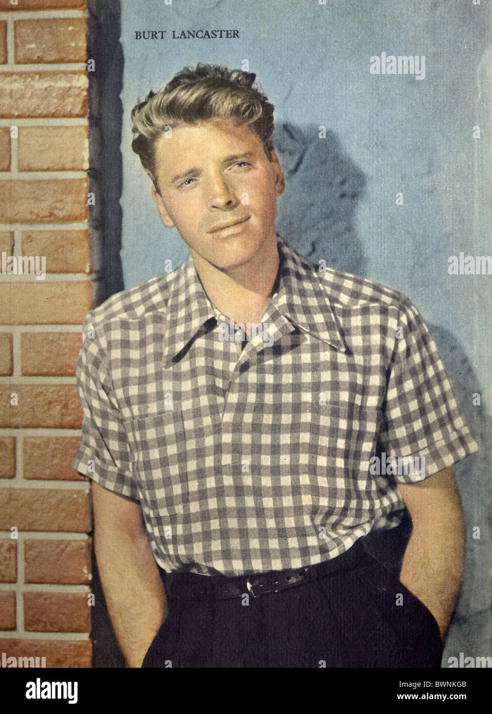 A vintage Hollywood publicity still of Burt Lancaster in the early 1950s from a film fan magazine. Stock Photo