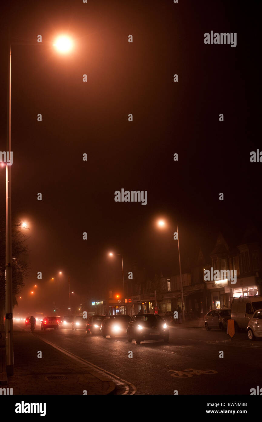 A foggy night on Banbury road, Oxford. Stock Photo