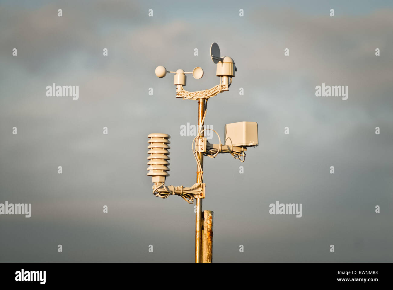 Weather station for measuring temperature, barometric pressure, humidity, wind speed Stock Photo