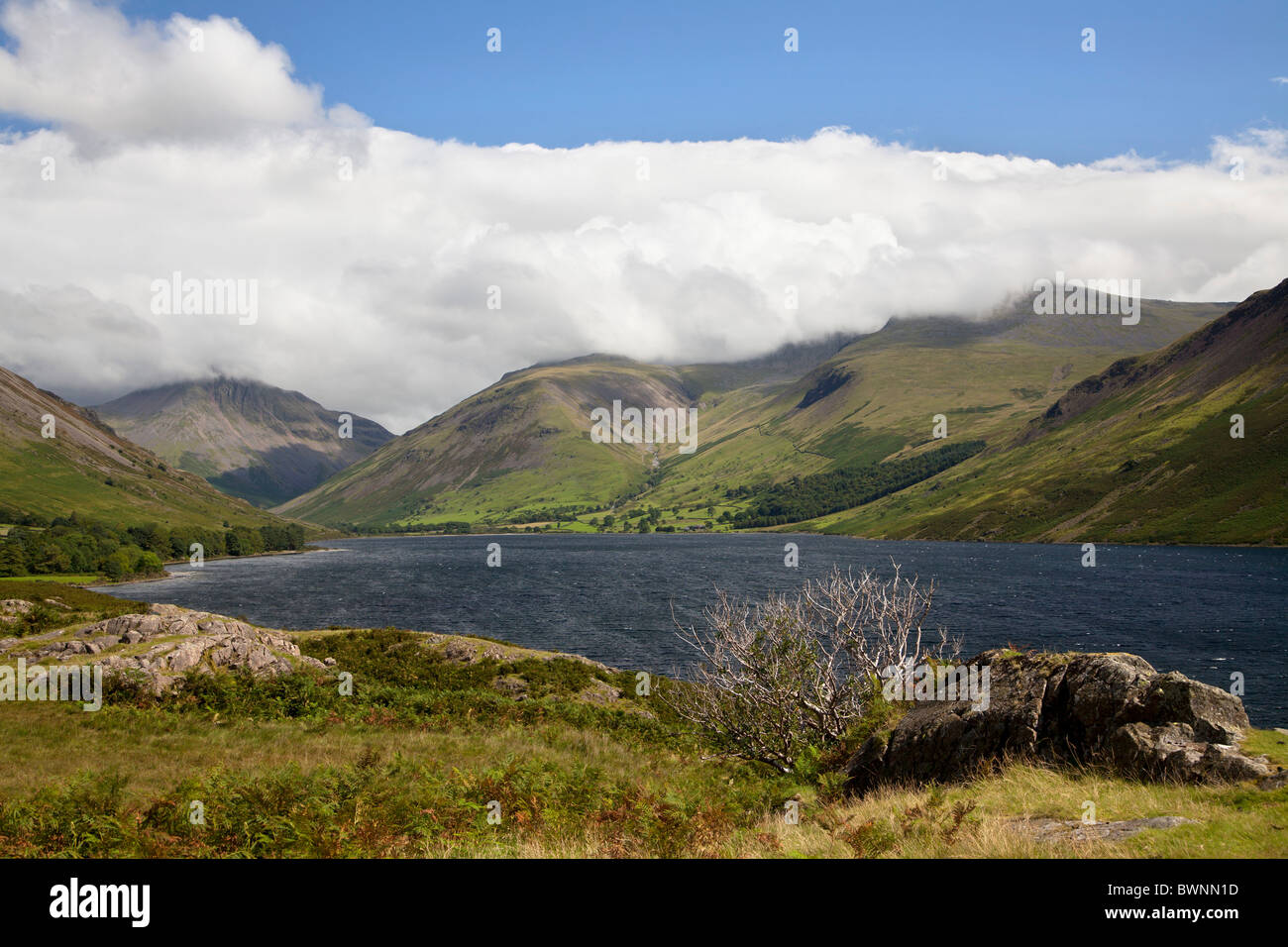View over Wast water to Scaffell, Cumbria. Stock Photo