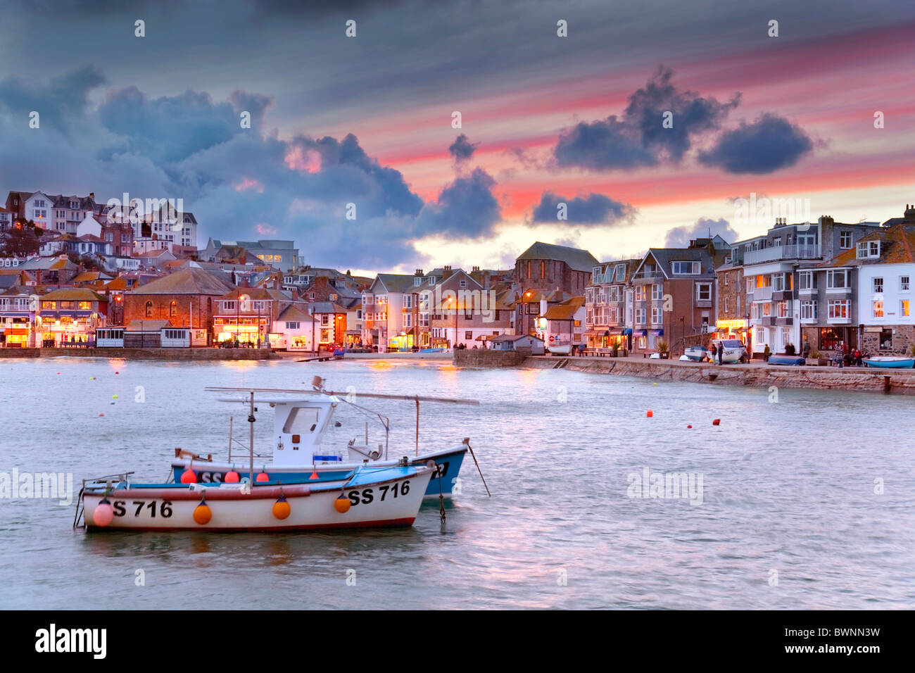 St Ives; evening high tide in the harbour; Cornwall Stock Photo