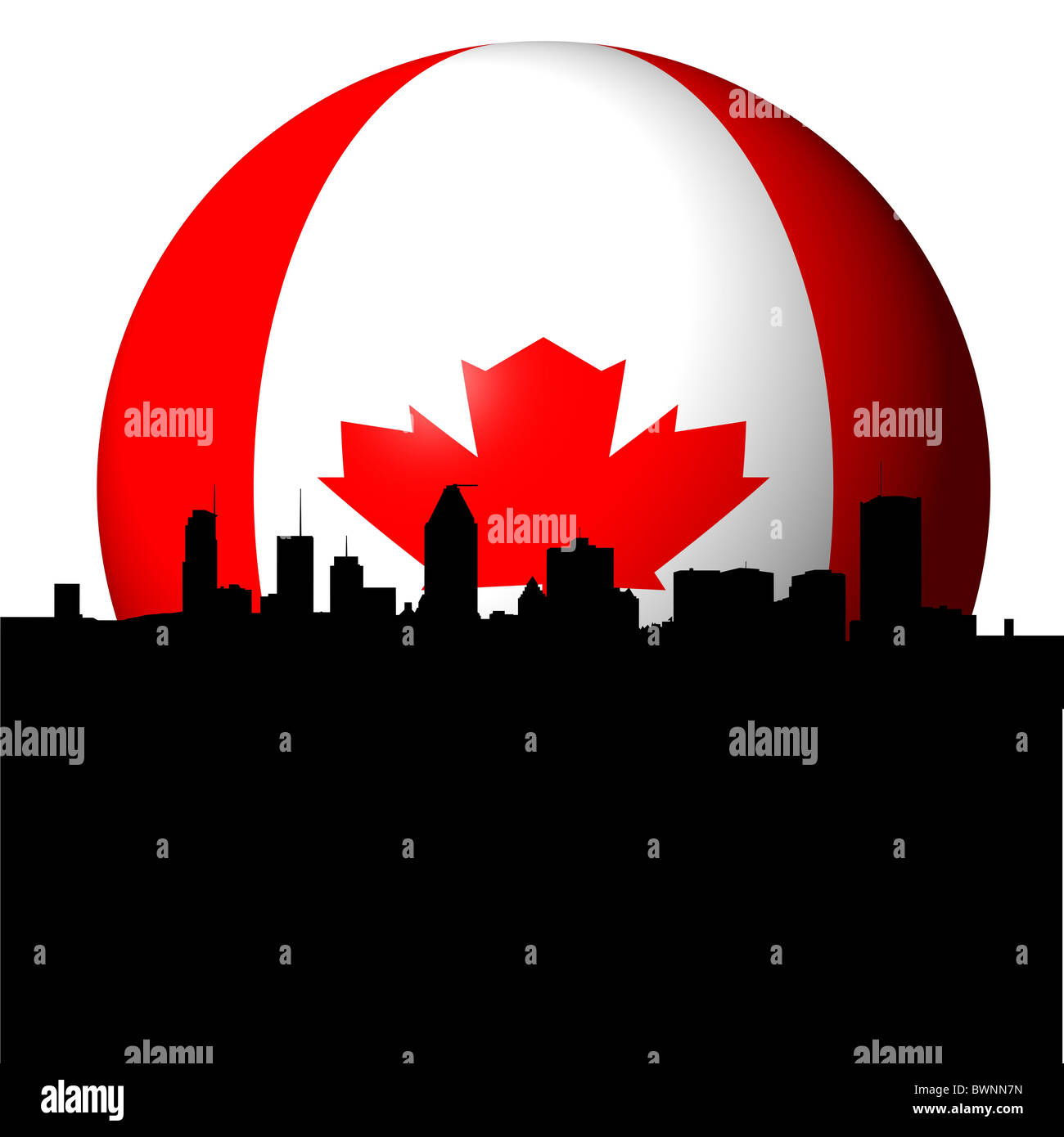Montreal skyline with Canadian flag sphere illustration Stock Photo