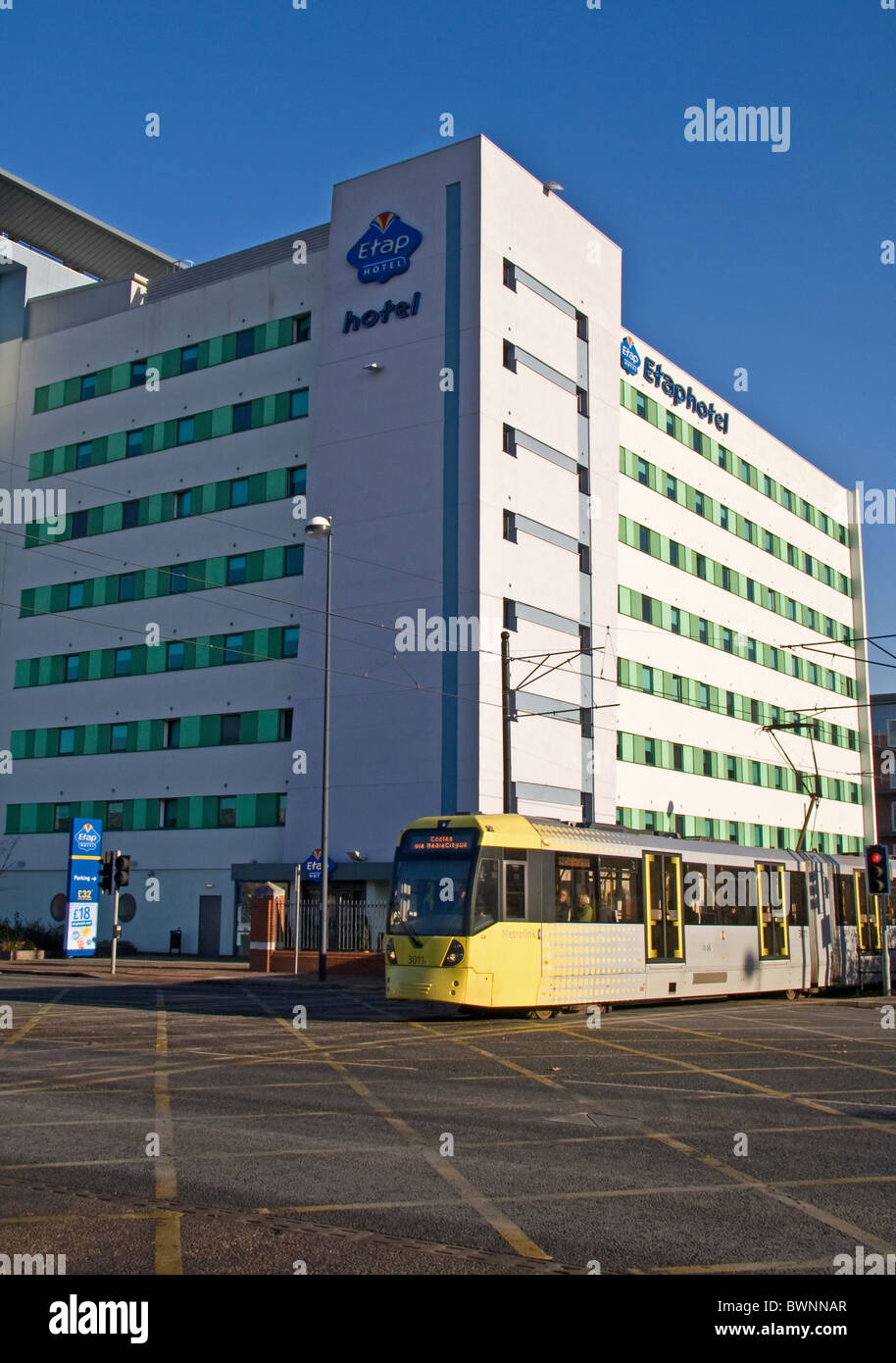 Etap Hotel and Metro tram, Salford Quays , Salford, Greater Manchester, England, UK Stock Photo