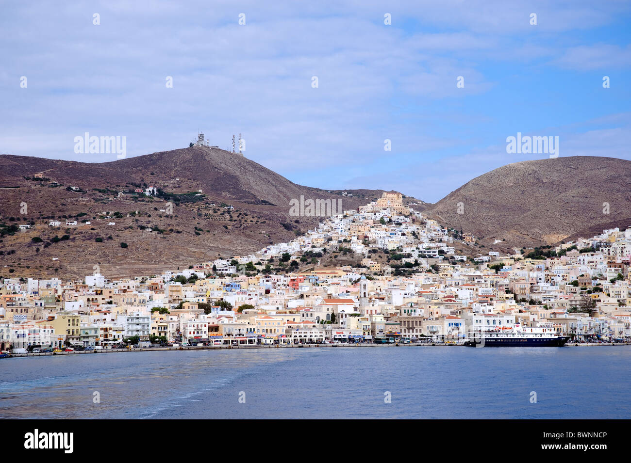 View of Ermoupolis, capital of the Greek Cyclade island of Syros Stock ...