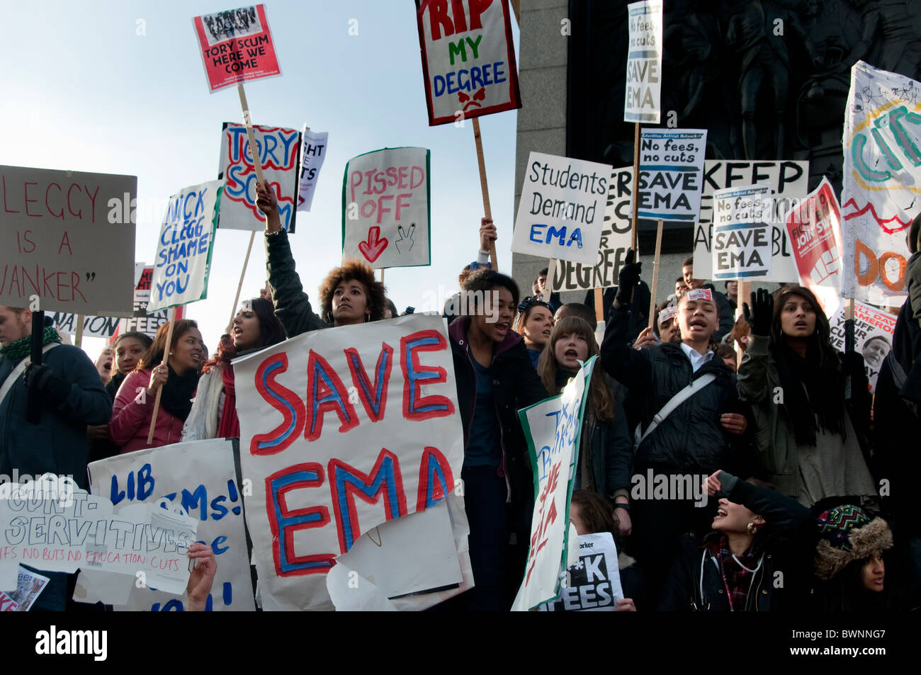 Student Protest about increase in fees ended in violence and police kettling in Whitehall  London 24.11.10 Stock Photo