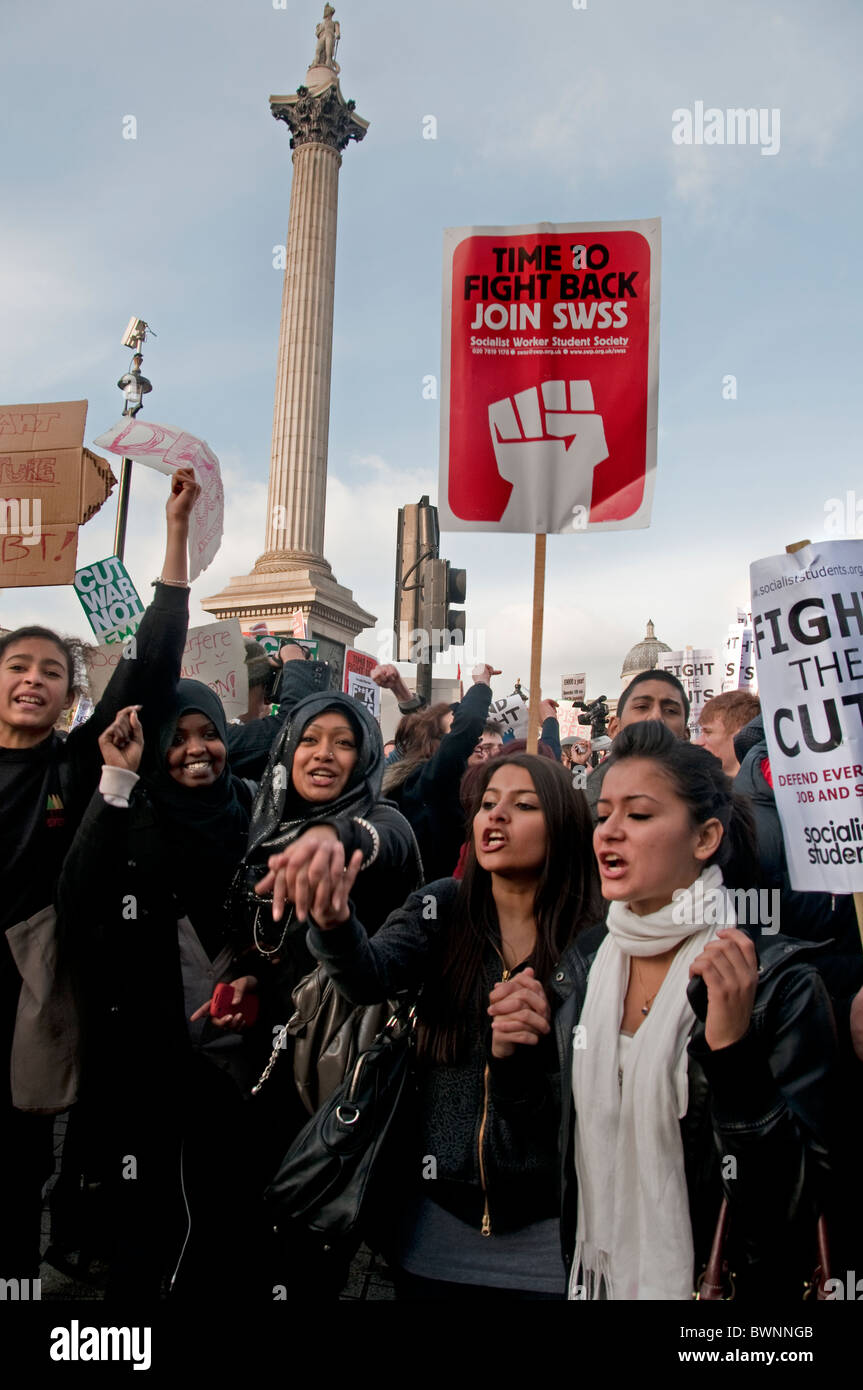 Student Protest about increase in fees ended in violence and police kettling in Whitehall  London 24.11.10 Stock Photo