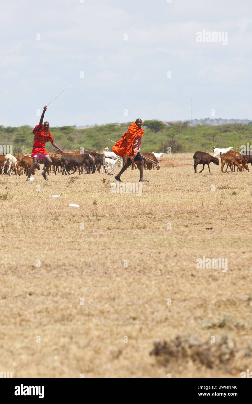 Maasai herders on the Masai Mara, Kenya Stock Photo