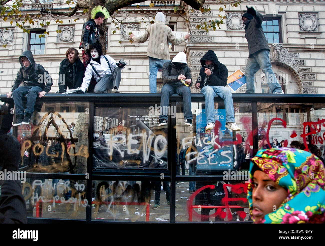 Student Protest about increase in fees ended in violence and police kettling in Whitehall  London 24.11.10 Stock Photo