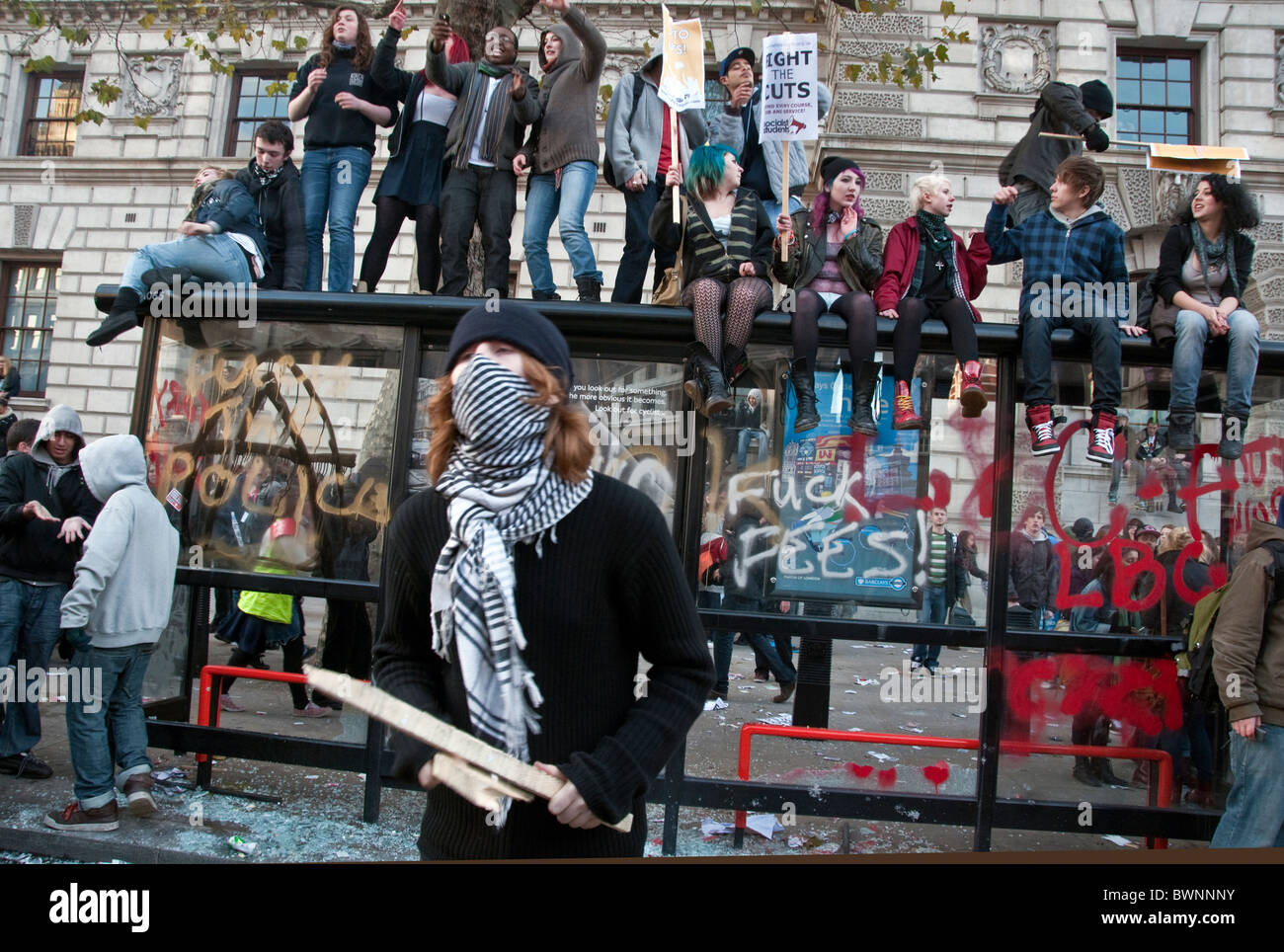 Student Protest about increase in fees ended in violence and police kettling in Whitehall  London 24.11.10 Stock Photo