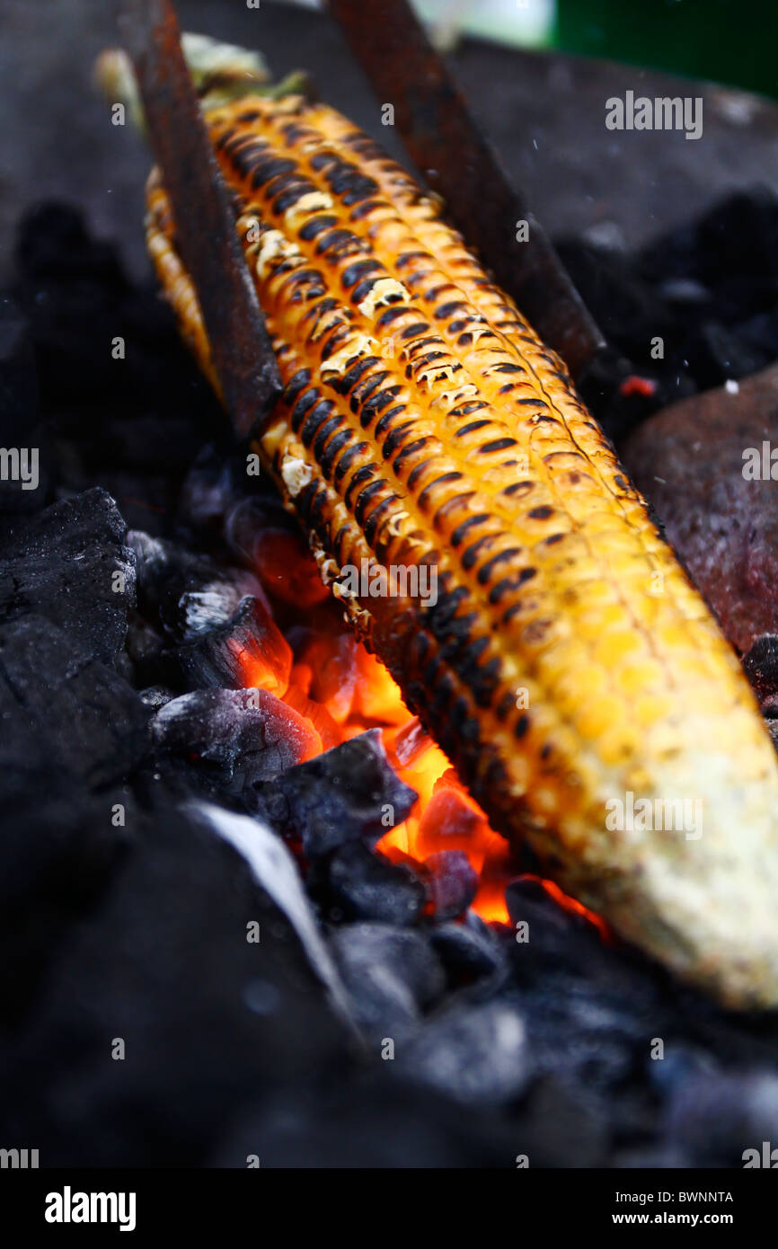 Corn roasting on charcoal Stock Photo Alamy