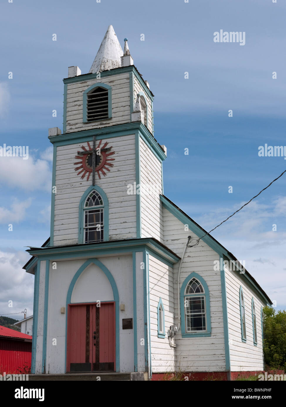 Wooden church at First Nation Village The Hazletons, British Columbia, Canada, Sept 2010 Stock Photo