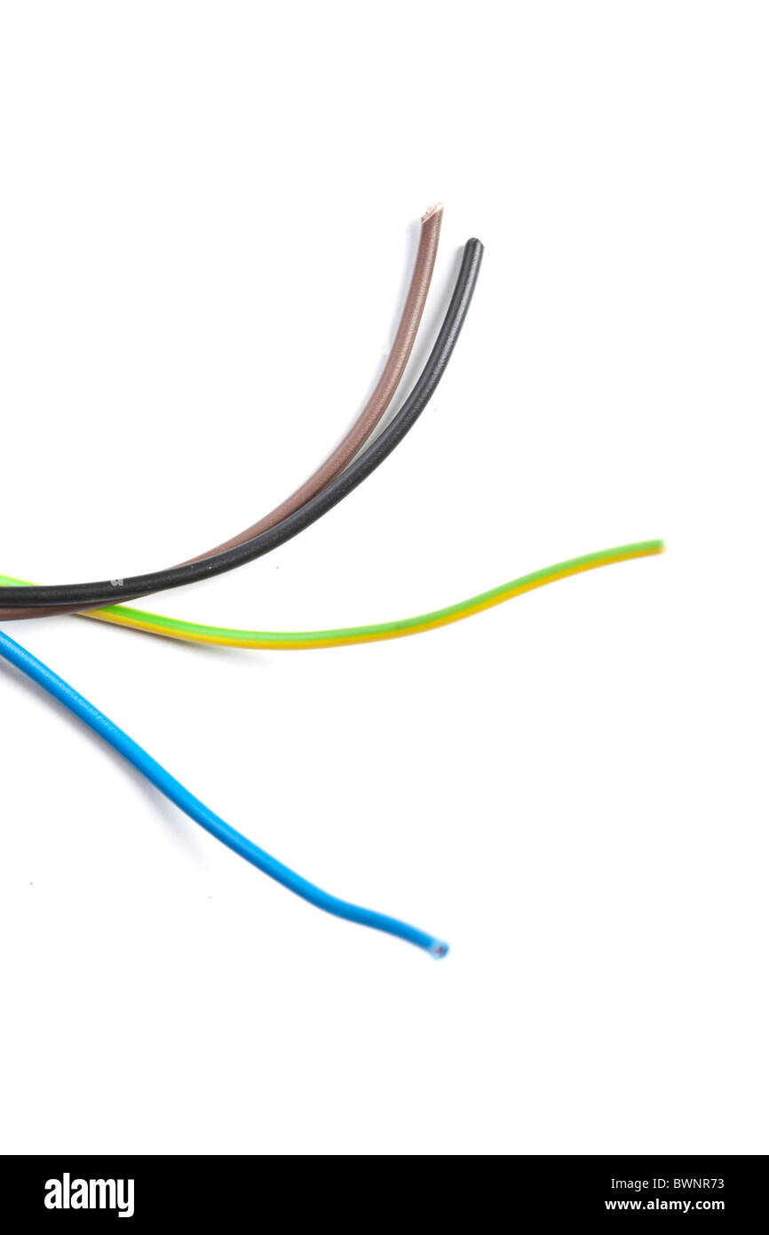 Colorful coils of cables on a white background Stock Photo