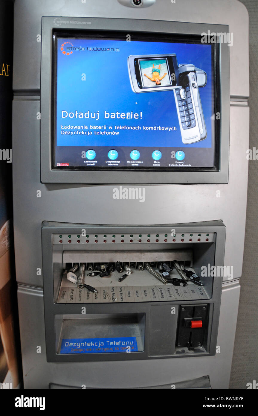 A machine allowing users to charge different brands of mobile phones