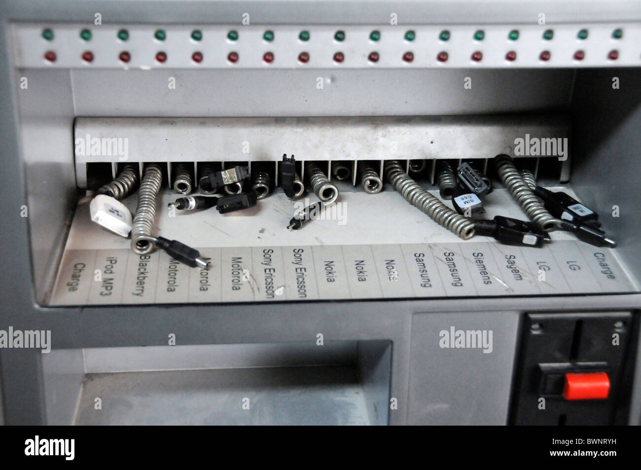 A machine allowing users to charge different brands of mobile phones