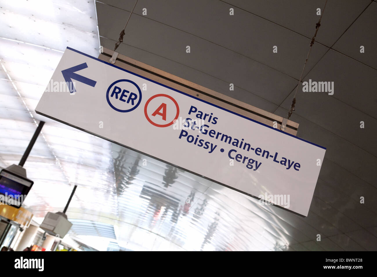 RER French railways sign to Paris, France Stock Photo