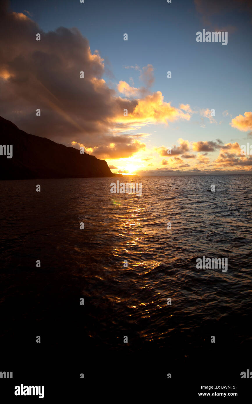 Sunset, Kalaupapa, North Shore, Molokai, Hawaii Stock Photo