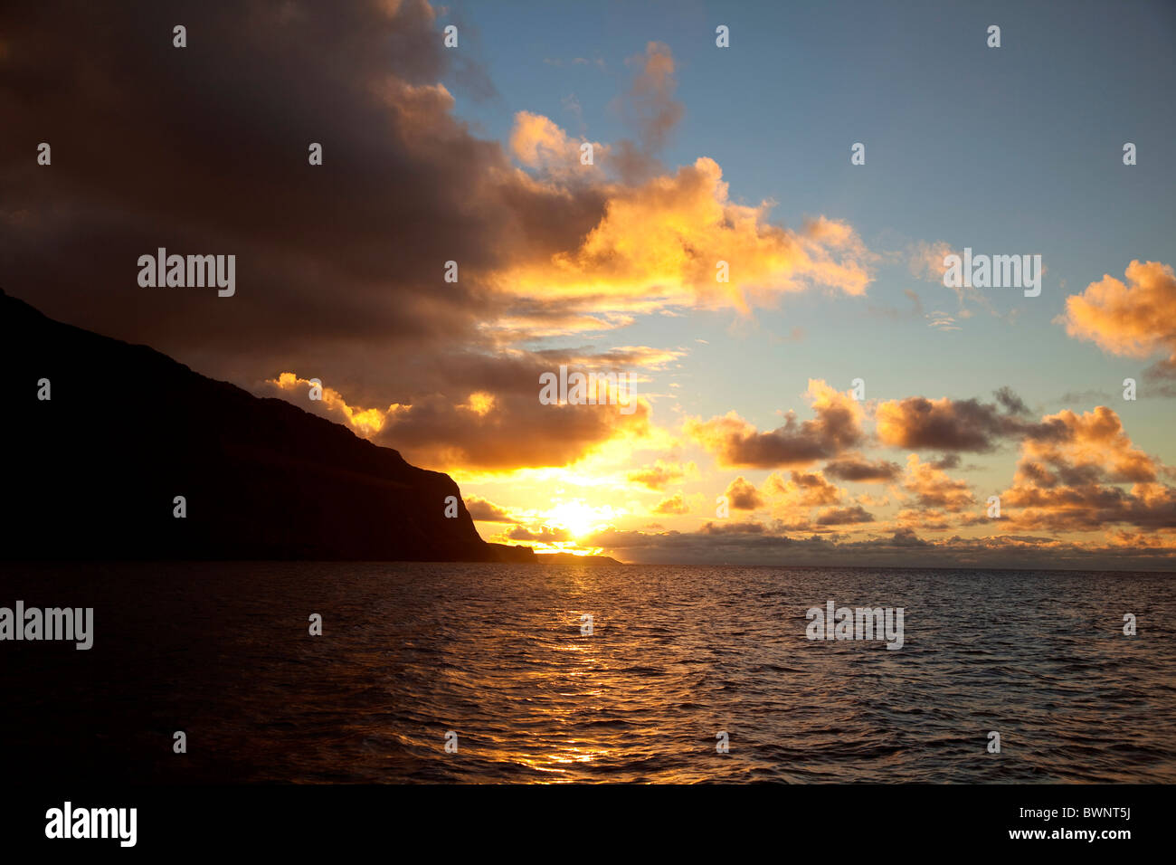 Sunset, Kalaupapa, North Shore, Molokai, Hawaii Stock Photo