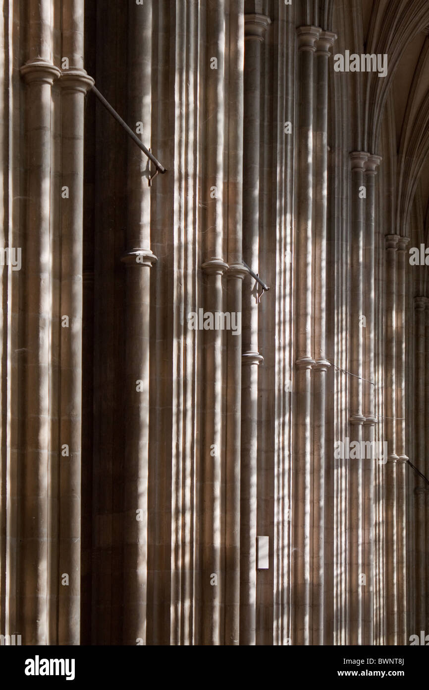 Sun on pillars in Canterbury Cathedral in the summer of 2010 Stock Photo
