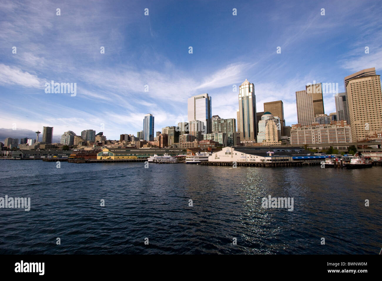 Seattle Washington city skyline on waterfront Stock Photo