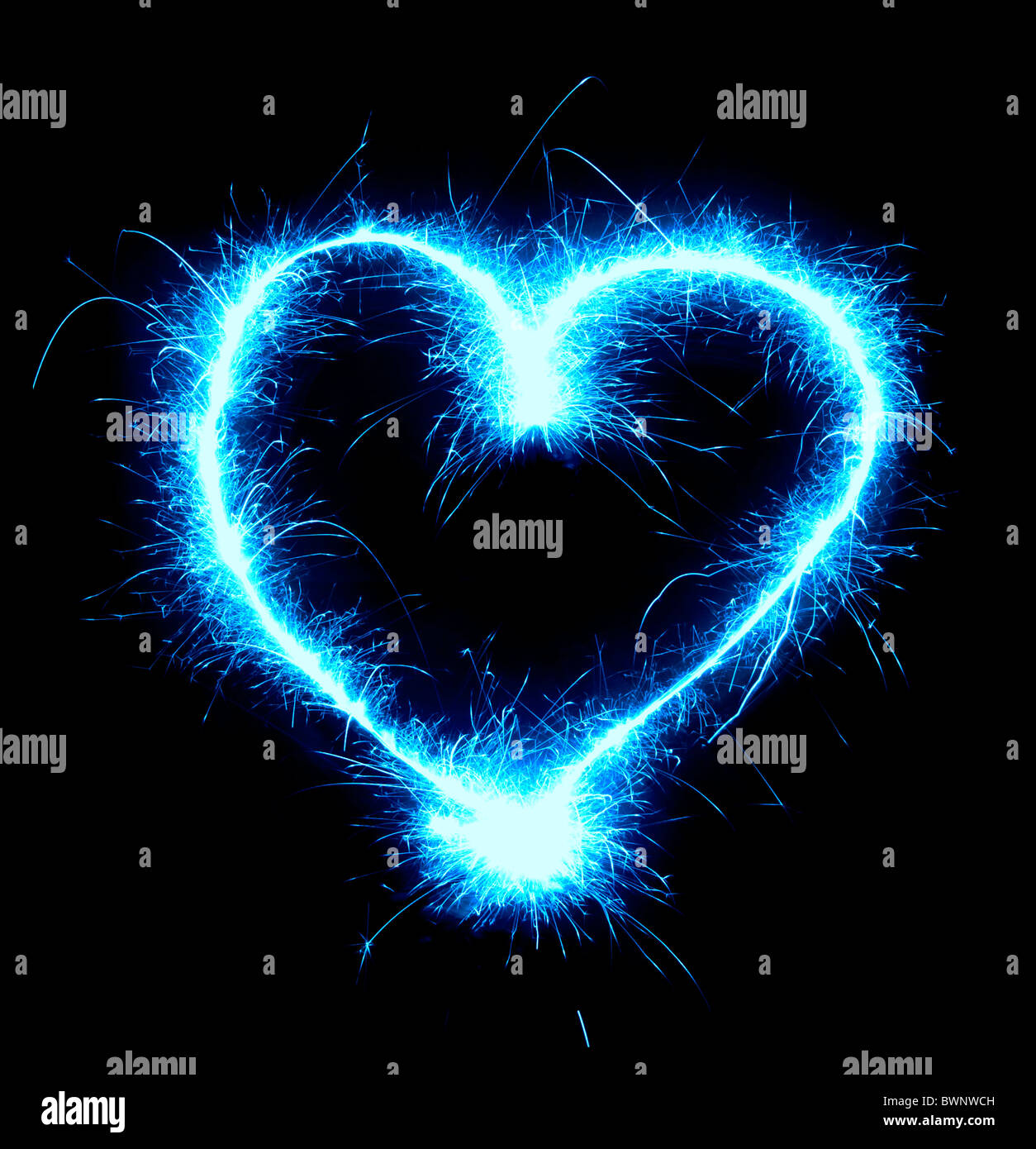 Sparkling Blue Heart Shape Isolated On Black Background Stock Photo - Alamy