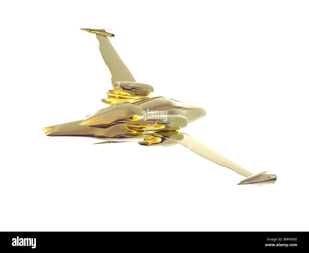 3D illustration of a golden spaceship Stock Photo