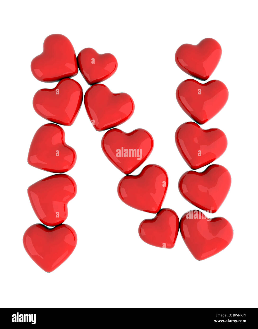 letter n with red hearts Stock Photo