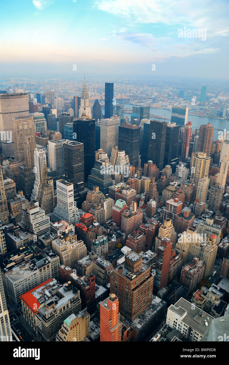 New York City Manhattan skyline aerial view with street and skyscrapers ...