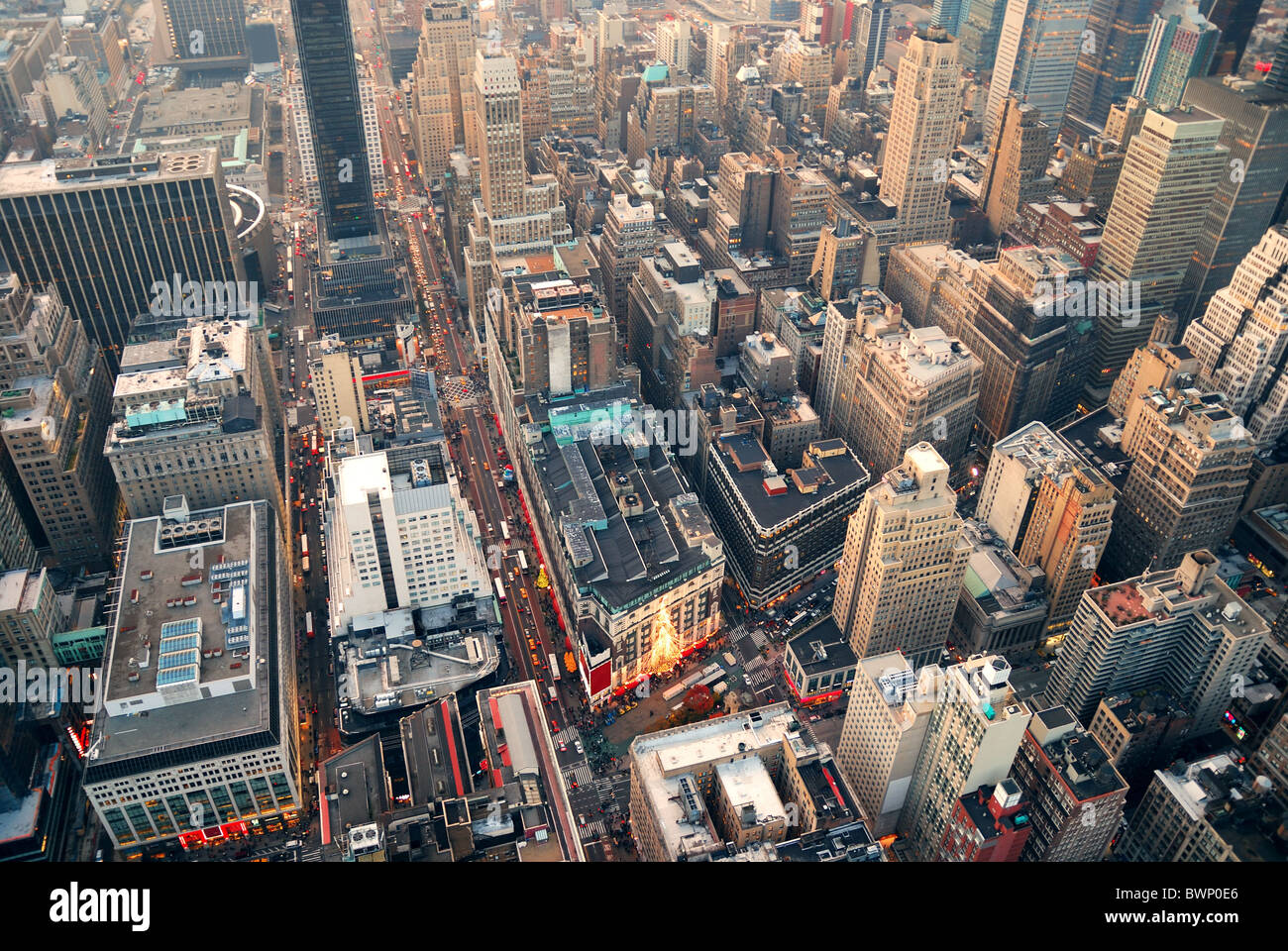 New York City Manhattan skyline aerial view with street and skyscrapers ...